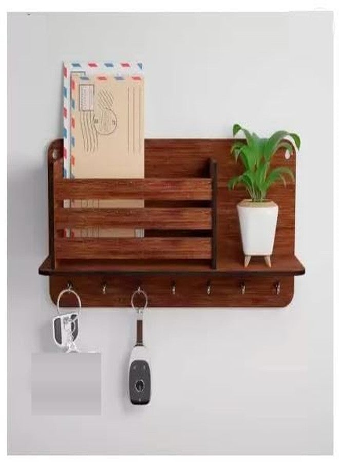 HomeEcho منظم مفاتيح جداري من هوم إيكو، رف مفاتيح معلق على باب خزانة المطبخ مع خطافات وحلقات مفاتيح، بني (جوزي) - Image 1